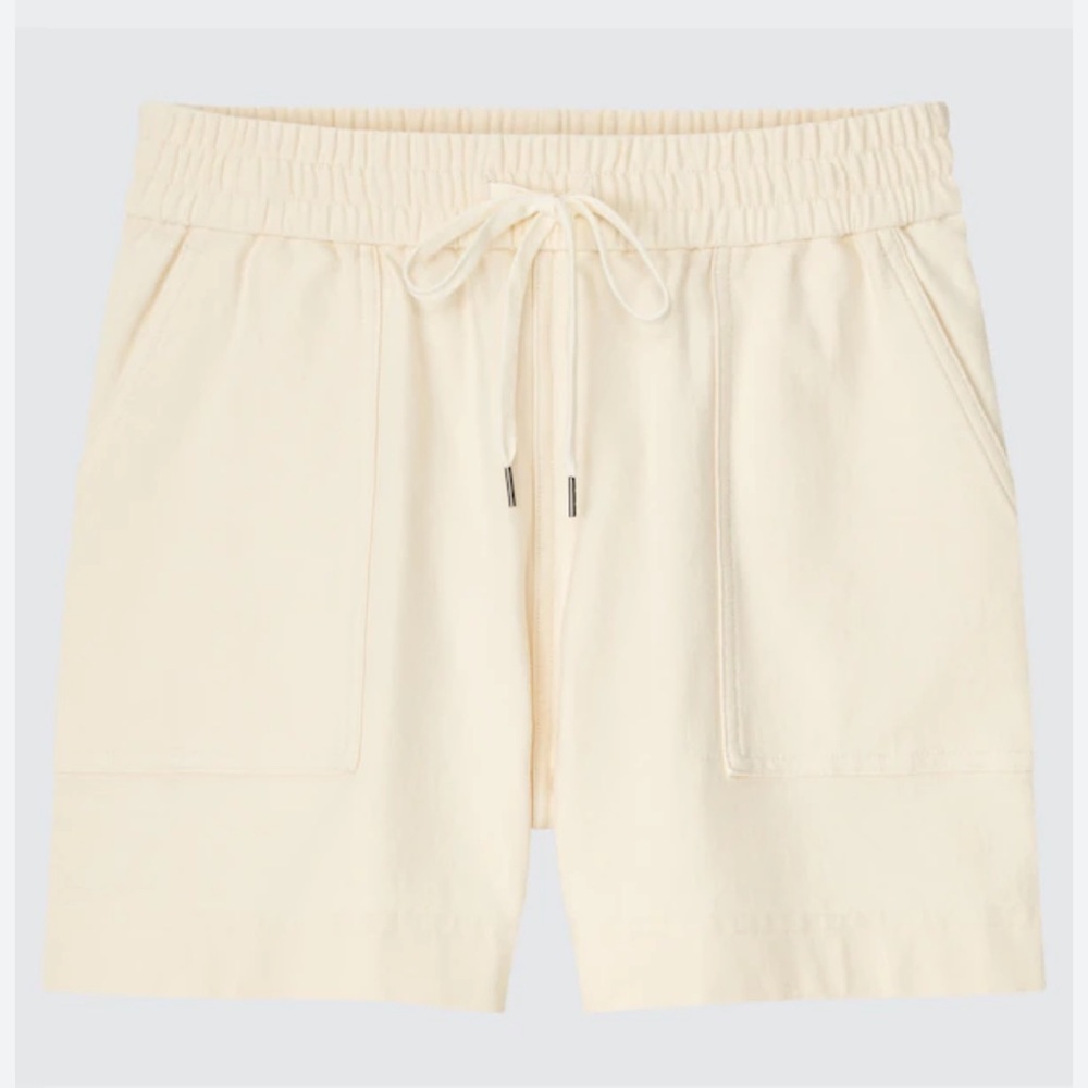 Uniqlo Cream Tie Waist High Rise Cotton Shorts Size Medium